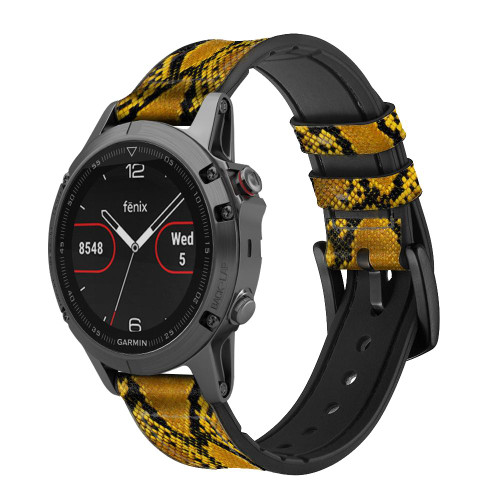 CA0675 Yellow Python Skin Graphic Print Leather & Silicone Smart Watch Band Strap For Garmin Smartwatch