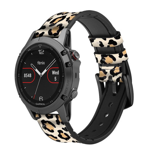 CA0681 Fashionable Leopard Seamless Pattern Leather & Silicone Smart Watch Band Strap For Garmin Smartwatch