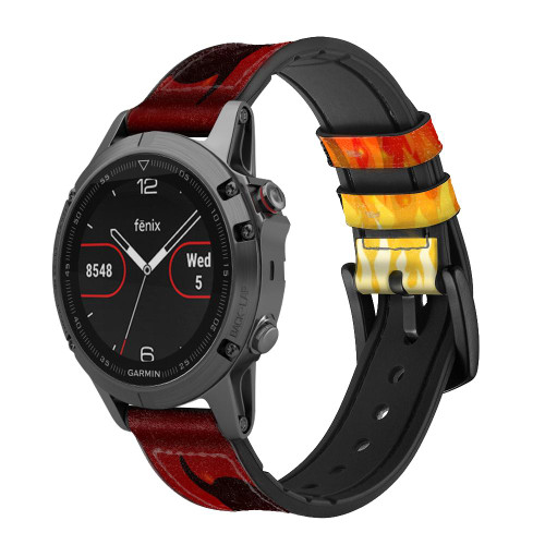 CA0689 Devil Fire Burn Leather & Silicone Smart Watch Band Strap For Garmin Smartwatch