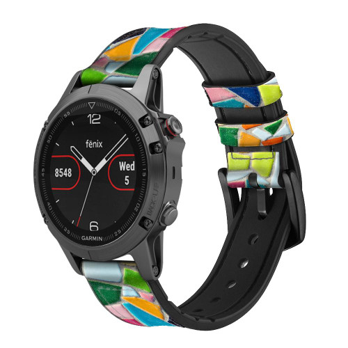 CA0694 Abstract Art Mosaic Tiles Graphic Leather & Silicone Smart Watch Band Strap For Garmin Smartwatch