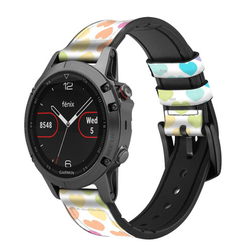 CA0791 Colorful Heart Pattern Leather & Silicone Smart Watch Band Strap For Garmin Smartwatch