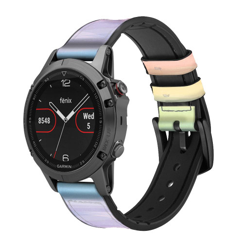 CA0798 Colorful Rainbow Pastel Leather & Silicone Smart Watch Band Strap For Garmin Smartwatch