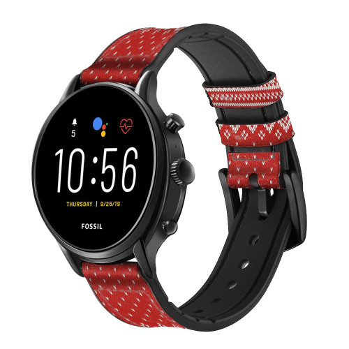 CA0688 Winter Seamless Knitting Pattern Leather & Silicone Smart Watch Band Strap For Fossil Smartwatch