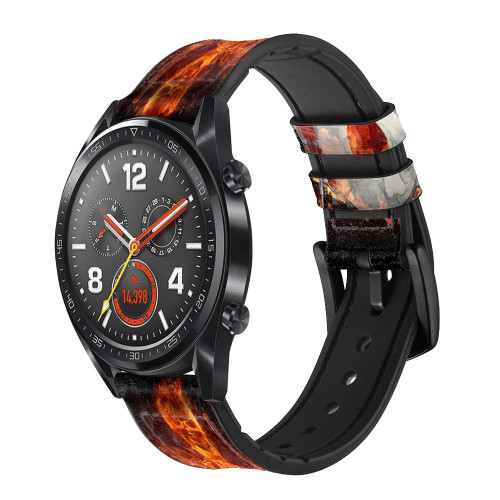 CA0166 Skull Drum Fire Rock Leather & Silicone Smart Watch Band Strap For Wristwatch Smartwatch