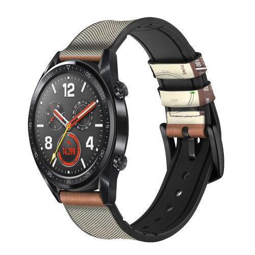 CA0594 FM AM Wooden Receiver Graphic Leather & Silicone Smart Watch Band Strap For Wristwatch Smartwatch