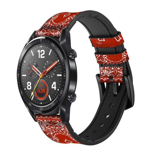 CA0669 Bandana Red Pattern Leather & Silicone Smart Watch Band Strap For Wristwatch Smartwatch