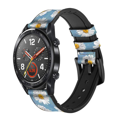 CA0751 Floral Daisy Leather & Silicone Smart Watch Band Strap For Wristwatch Smartwatch