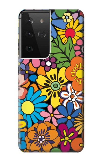 S3281 Colorful Hippie Flowers Pattern Case For Samsung Galaxy S21 Ultra 5G