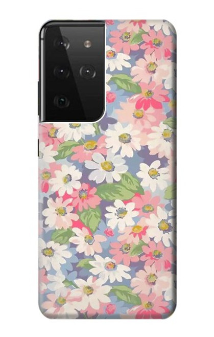 S3688 Floral Flower Art Pattern Case For Samsung Galaxy S21 Ultra 5G