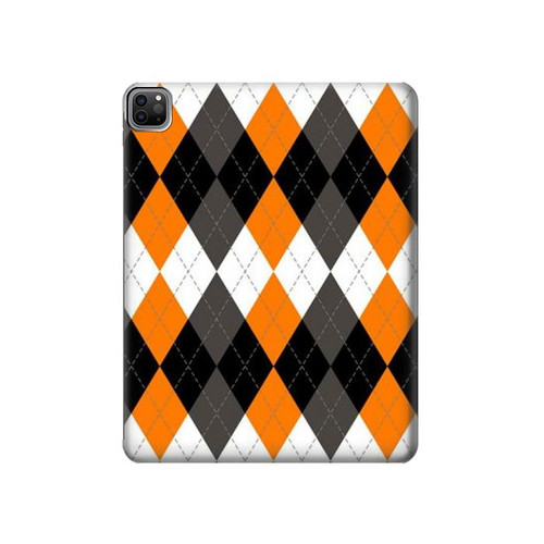 S3421 Black Orange White Argyle Plaid Hard Case For iPad Pro 12.9 (2022,2021,2020,2018, 3rd, 4th, 5th, 6th)