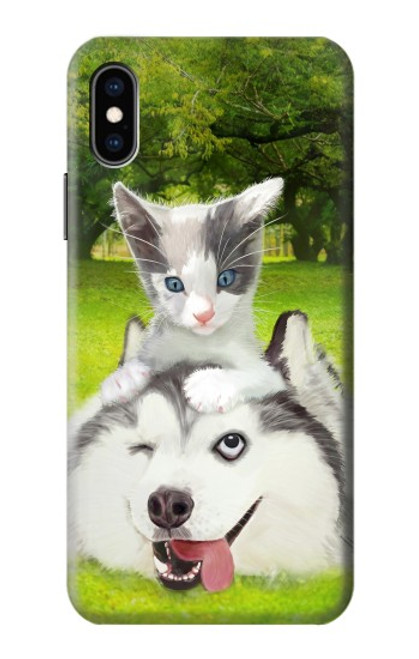 S3795 Grumpy Kitten Cat Playful Siberian Husky Dog Paint Case For iPhone X, iPhone XS