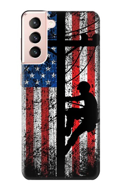 S3803 Electrician Lineman American Flag Case For Samsung Galaxy S21 5G