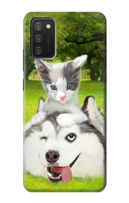 S3795 Grumpy Kitten Cat Playful Siberian Husky Dog Paint Case For Samsung Galaxy A03S