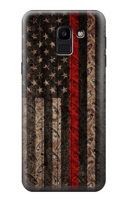 S3804 Fire Fighter Metal Red Line Flag Graphic Case For Samsung Galaxy J6 (2018)