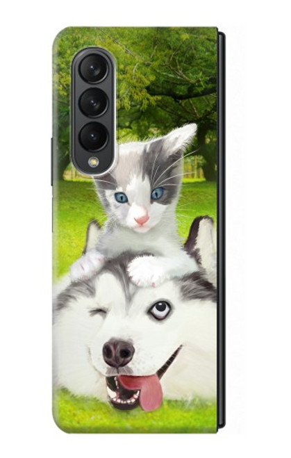 S3795 Grumpy Kitten Cat Playful Siberian Husky Dog Paint Case For Samsung Galaxy Z Fold 3 5G