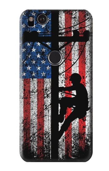 S3803 Electrician Lineman American Flag Case For Google Pixel 2