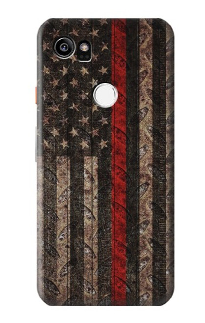 S3804 Fire Fighter Metal Red Line Flag Graphic Case For Google Pixel 2 XL
