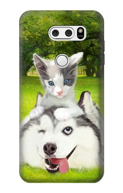 S3795 Grumpy Kitten Cat Playful Siberian Husky Dog Paint Case For LG V30, LG V30 Plus, LG V30S ThinQ, LG V35, LG V35 ThinQ