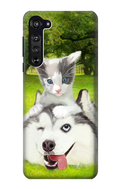 S3795 Grumpy Kitten Cat Playful Siberian Husky Dog Paint Case For Motorola Edge