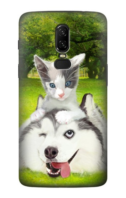 S3795 Grumpy Kitten Cat Playful Siberian Husky Dog Paint Case For OnePlus 6
