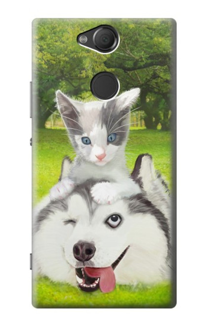 S3795 Grumpy Kitten Cat Playful Siberian Husky Dog Paint Case For Sony Xperia XA2