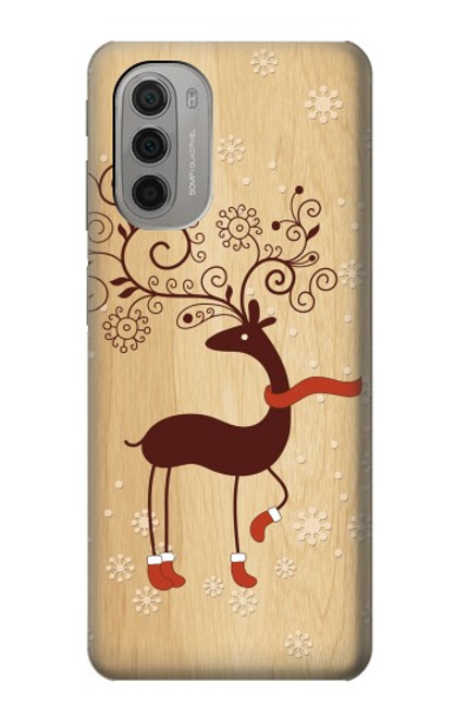 S3081 Wooden Raindeer Graphic Printed Case For Motorola Moto G51 5G