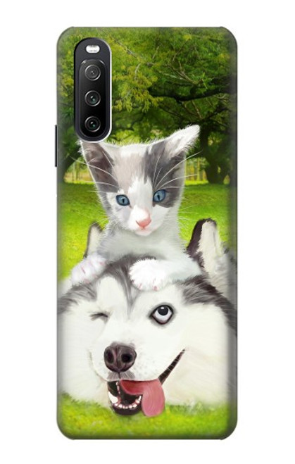 S3795 Kitten Cat Playful Siberian Husky Dog Paint Case For Sony Xperia 10 III Lite