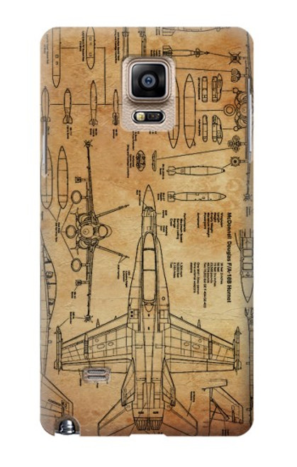 S3868 Aircraft Blueprint Old Paper Case For Samsung Galaxy Note 4