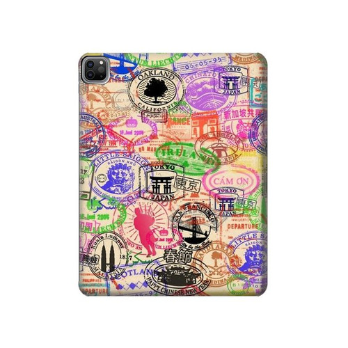 S3904 Travel Stamps Hard Case For iPad Pro 12.9 (2022,2021,2020,2018, 3rd, 4th, 5th, 6th)