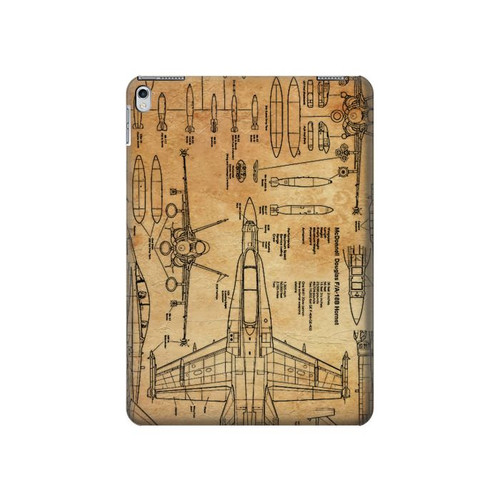 S3868 Aircraft Blueprint Old Paper Hard Case For iPad Air 2, iPad 9.7 (2017,2018), iPad 6, iPad 5