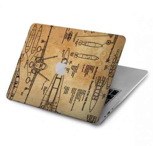S3868 Aircraft Blueprint Old Paper Hard Case For MacBook Pro 13″ - A1706, A1708, A1989, A2159, A2289, A2251, A2338