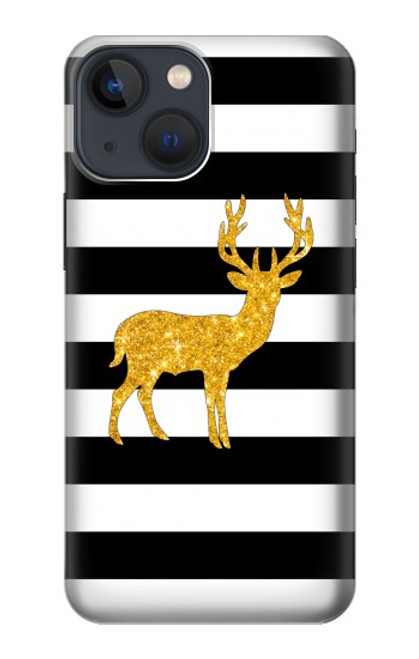 S2794 Black and White Striped Deer Gold Sparkles Case For iPhone 14