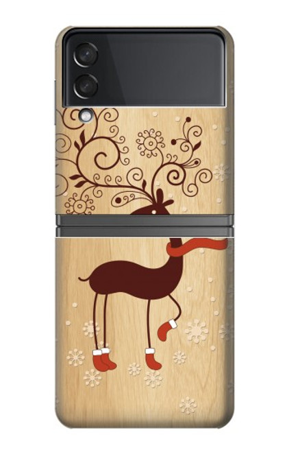 S3081 Wooden Raindeer Graphic Printed Case For Samsung Galaxy Z Flip 4