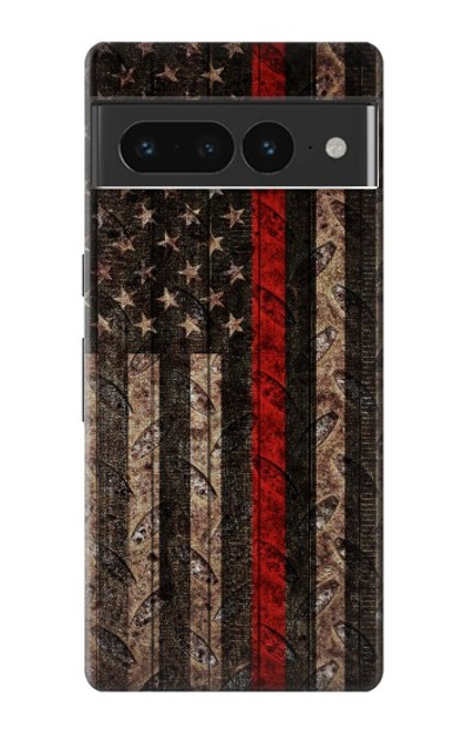 S3804 Fire Fighter Metal Red Line Flag Graphic Case For Google Pixel 7 Pro