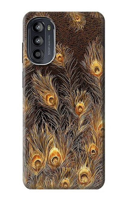 S3691 Gold Peacock Feather Case For Motorola Moto G52, G82 5G