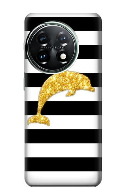 S2882 Black and White Striped Gold Dolphin Case For OnePlus 11