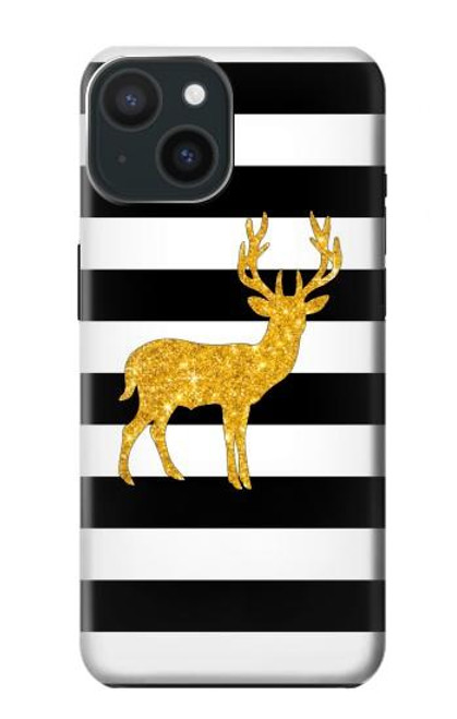 S2794 Black and White Striped Deer Gold Sparkles Case For iPhone 15