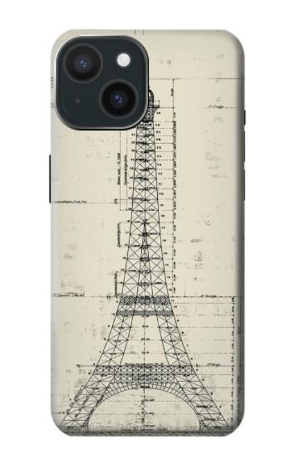 S3474 Eiffel Architectural Drawing Case For iPhone 15