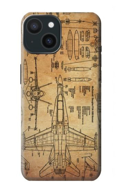 S3868 Aircraft Blueprint Old Paper Case For iPhone 15