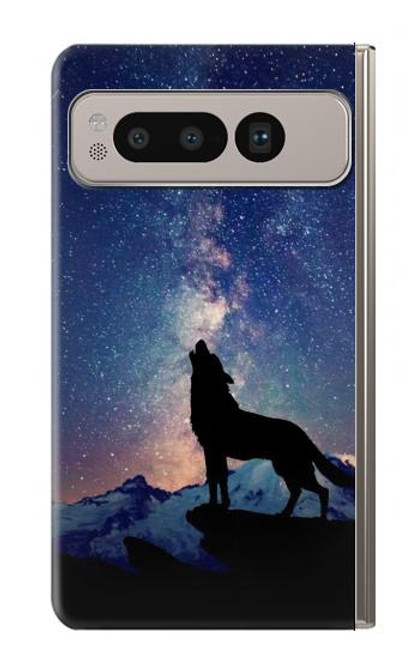 S3555 Wolf Howling Million Star Case For Google Pixel Fold