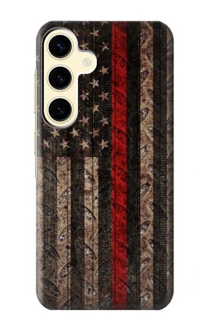 S3804 Fire Fighter Metal Red Line Flag Graphic Case For Samsung Galaxy S24