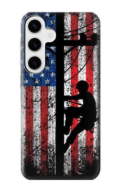 S3803 Electrician Lineman American Flag Case For Samsung Galaxy S24 Plus