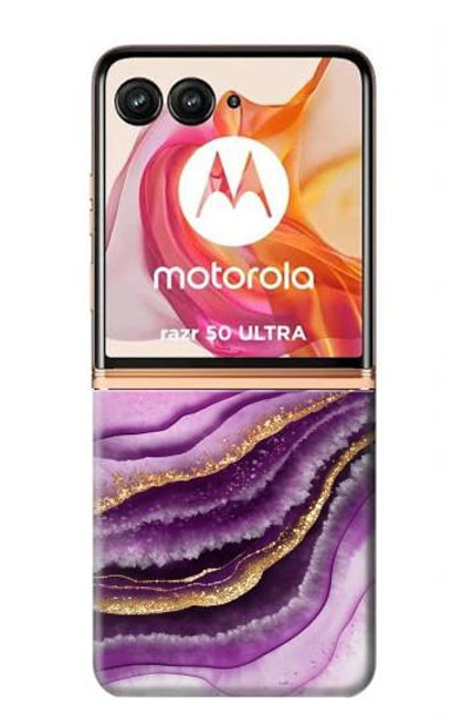 S3896 Purple Marble Gold Streaks Case For Motorola Razr 50 Ultra