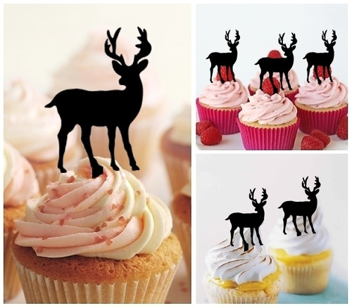 TA0006 Stag Deer Silhouette Party Wedding Birthday Acrylic Cupcake Toppers Decor 10 pcs