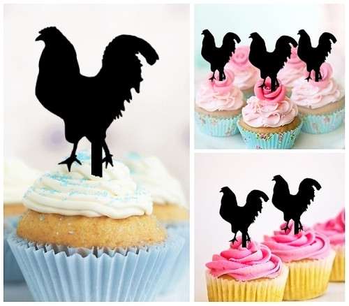 TA0125 Chicken Silhouette Party Wedding Birthday Acrylic Cupcake Toppers Decor 10 pcs