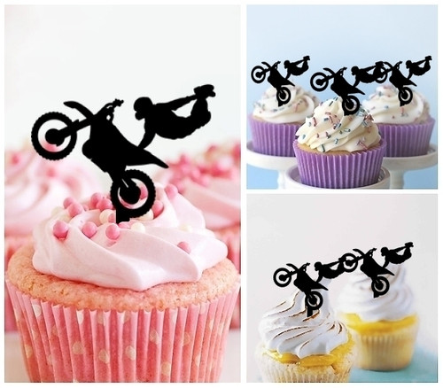TA0199 Extreme Sport Freestyle Motocross Silhouette Party Wedding Birthday Acrylic Cupcake Toppers Decor 10 pcs