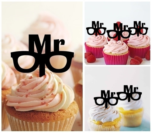 TA0242 Mr Wedding Silhouette Party Wedding Birthday Acrylic Cupcake Toppers Decor 10 pcs