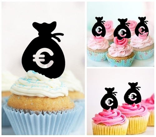 TA0341 Euro Money Pouch Silhouette Party Wedding Birthday Acrylic Cupcake Toppers Decor 10 pcs