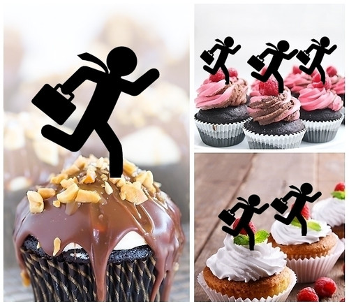 TA0347 Hurry Businessman Silhouette Party Wedding Birthday Acrylic Cupcake Toppers Decor 10 pcs