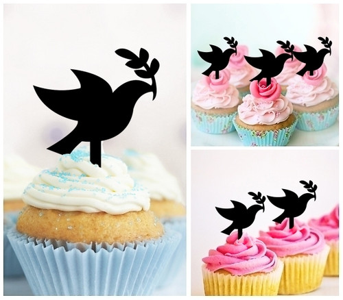 TA0401 Peace Dove Silhouette Party Wedding Birthday Acrylic Cupcake Toppers Decor 10 pcs